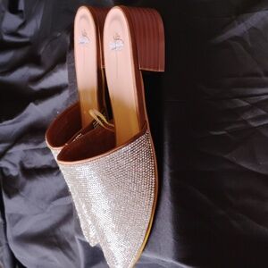 Bisou Bisou Silver and Brown Mules